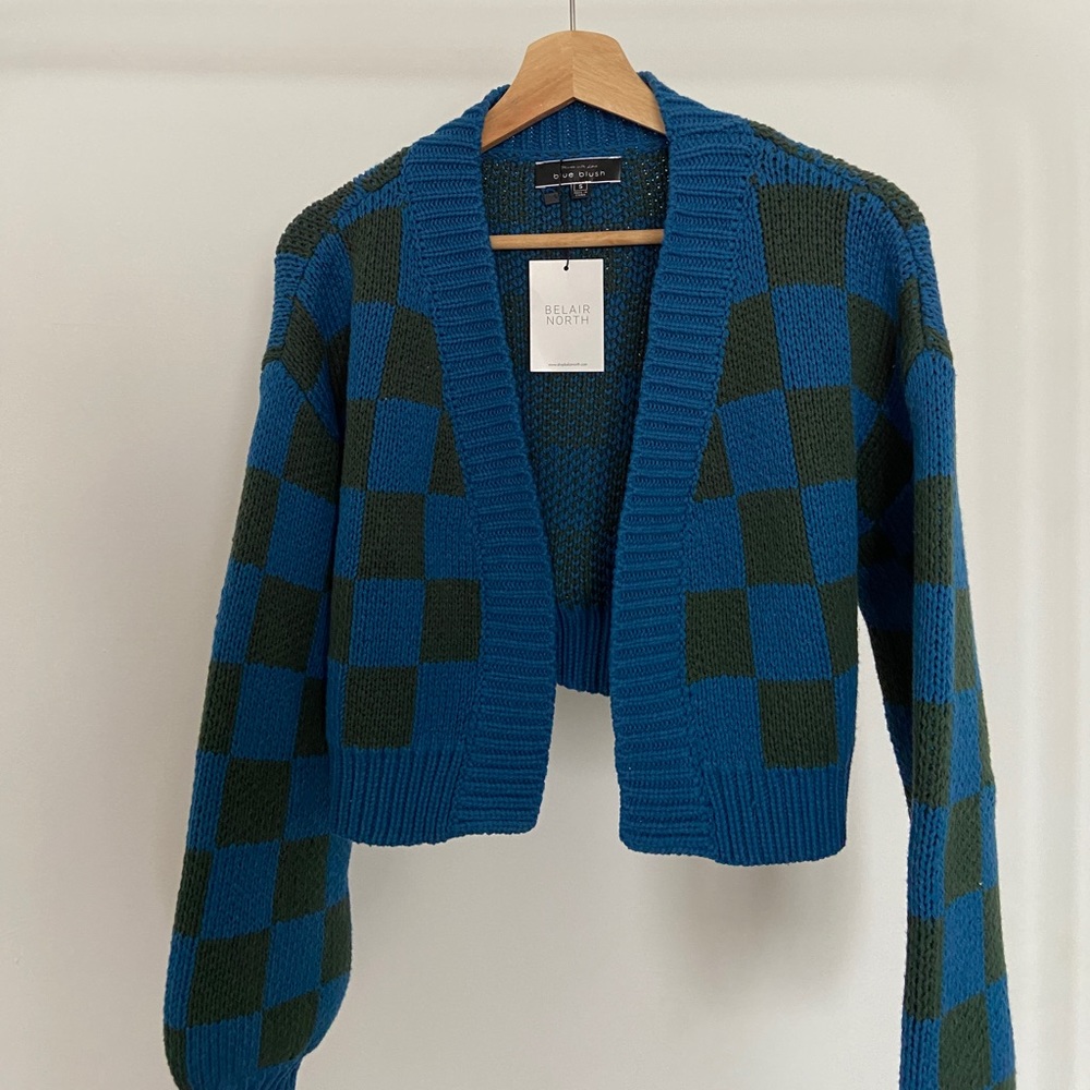 Blue Green Checkered Cardigan
